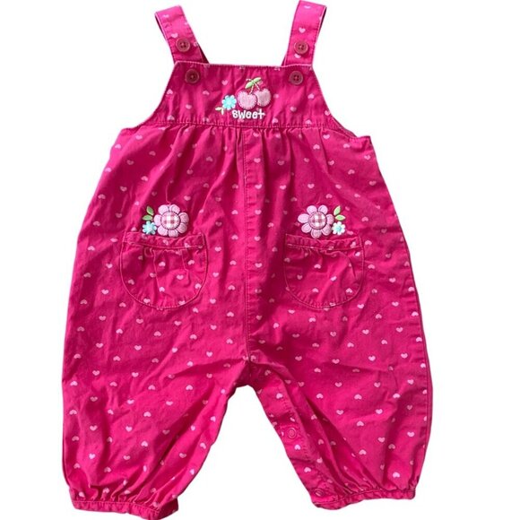 Other - y2k Carter's Pink Heart Bubble Overalls Cherry Floral - 3 Months